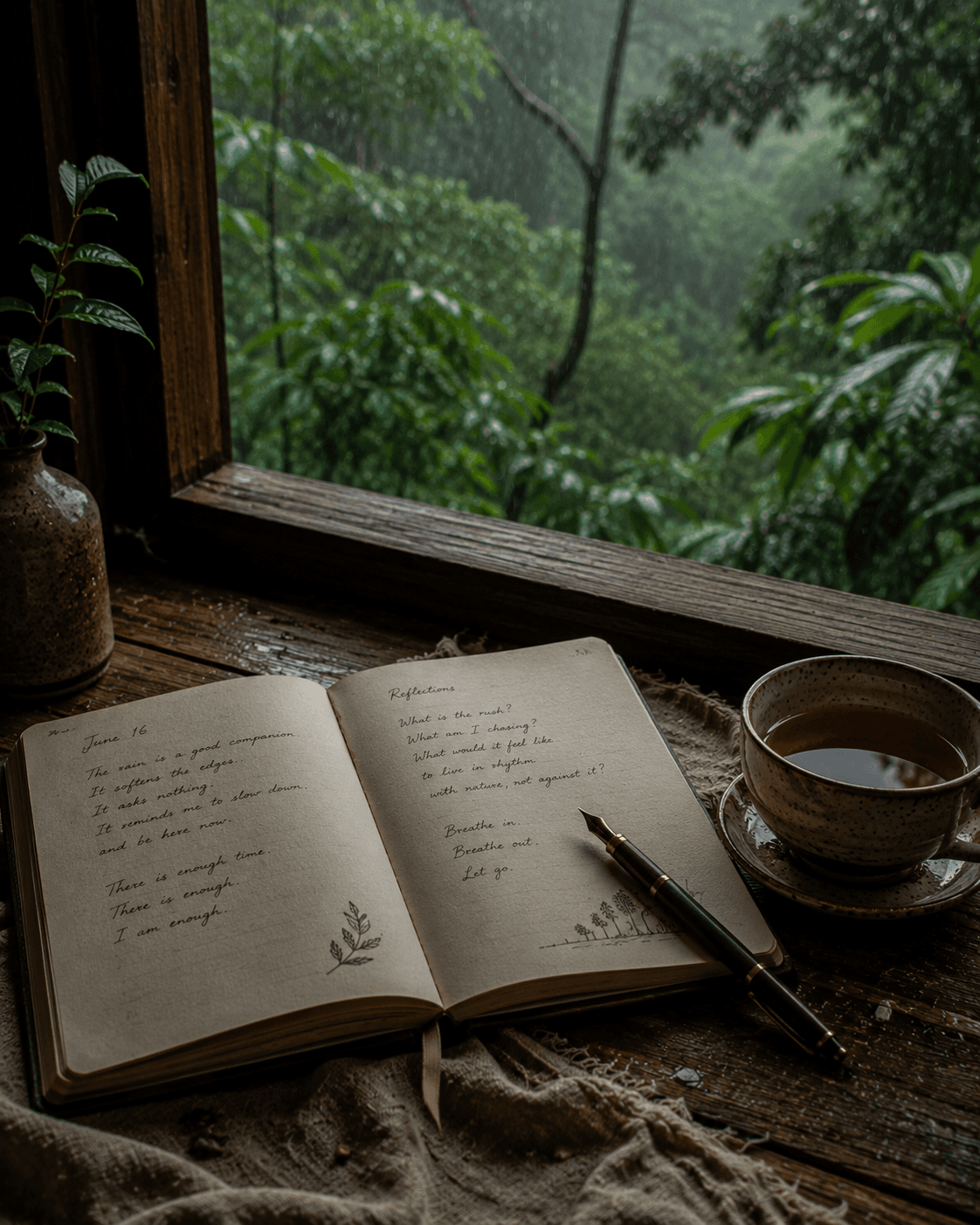 Rest and reflection in the forest.