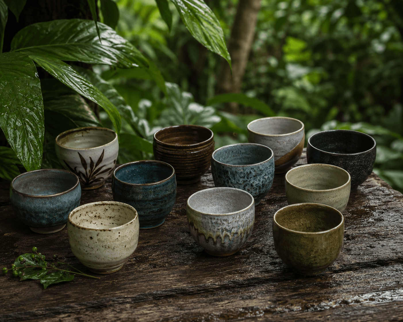 Mushroom tea in a forest setting.